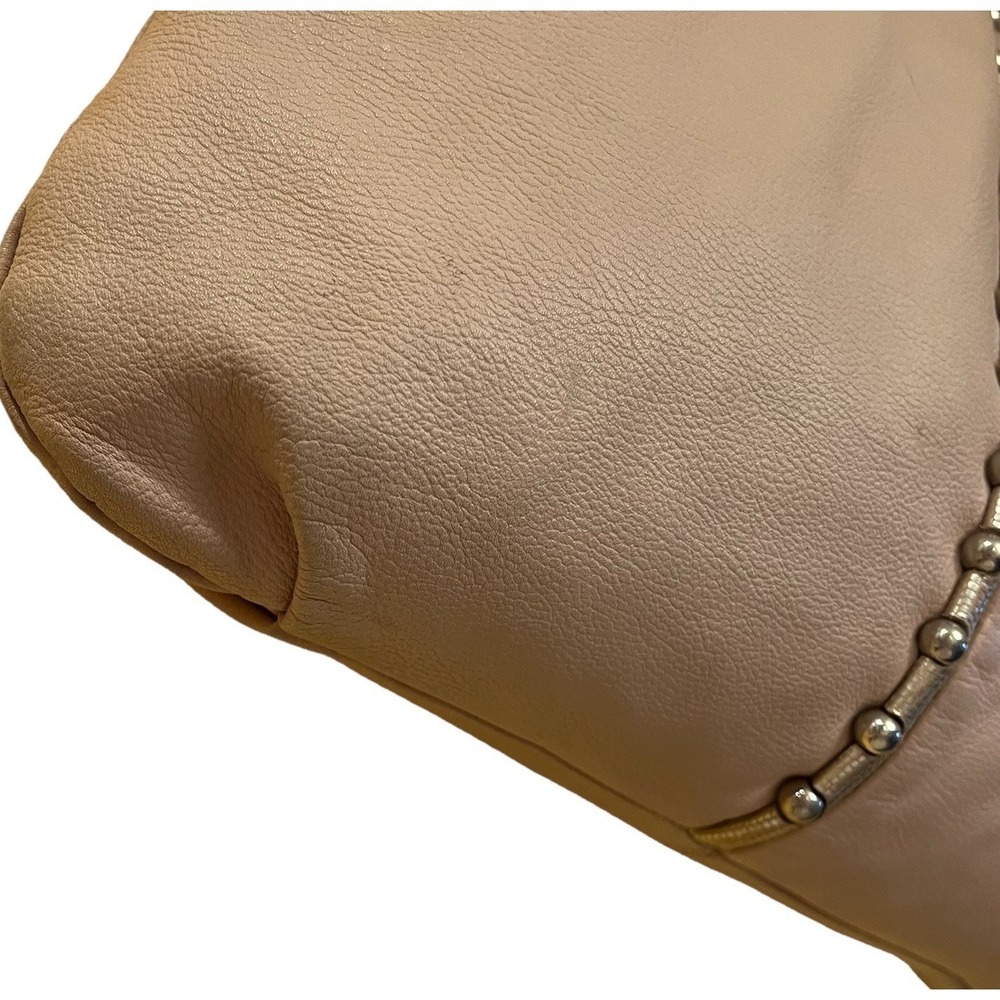 Bon Bonite Blush Pink Leather Hobo Shoulder Bag Metal Beads Dark Cottage Grunge - Picture 6 of 12
